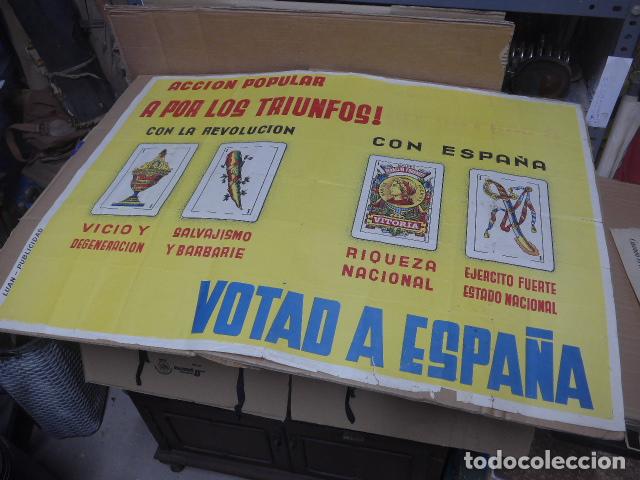 Militaria: Antiguo gran cartel original de Accion Popular, epoca Republica, Pre Guerra civil. Cartas Naipes.