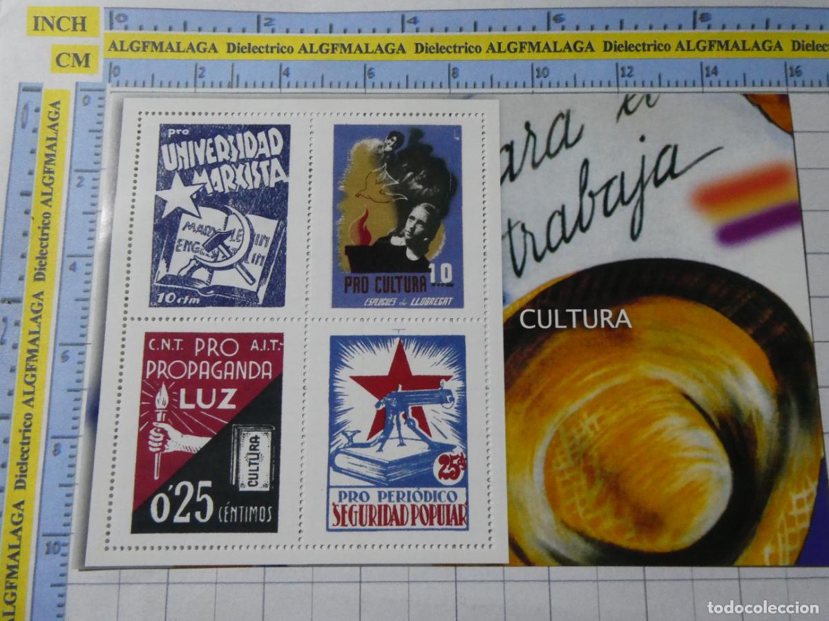 Militaria: HOJA BLOQUE POL&Iacute;TICO MILITAR. GUERRA CIVIL ESPA&Ntilde;OLA. SELLOS CORREOS CULTURA CNT AIT MARXISTAS 67