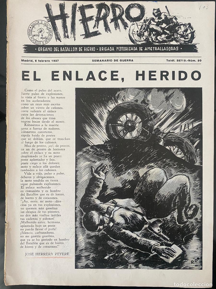 Militaria: Revista Hierro. batall&oacute;n de hierro, brigada motorizada ametralladoras, Madrid, 1937. Guerra civil