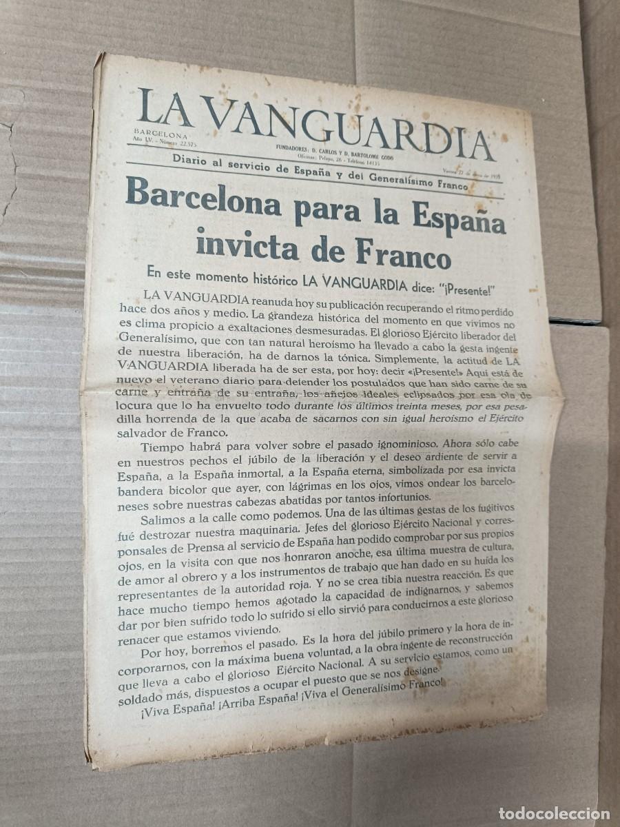 Militaria: ANTIGUO DIARIO DE 27 ENERO 1939, LA VANGUARDIA, ENTRADA DE FRANCO EN BARCELONA, GUERRA CIVIL -P20