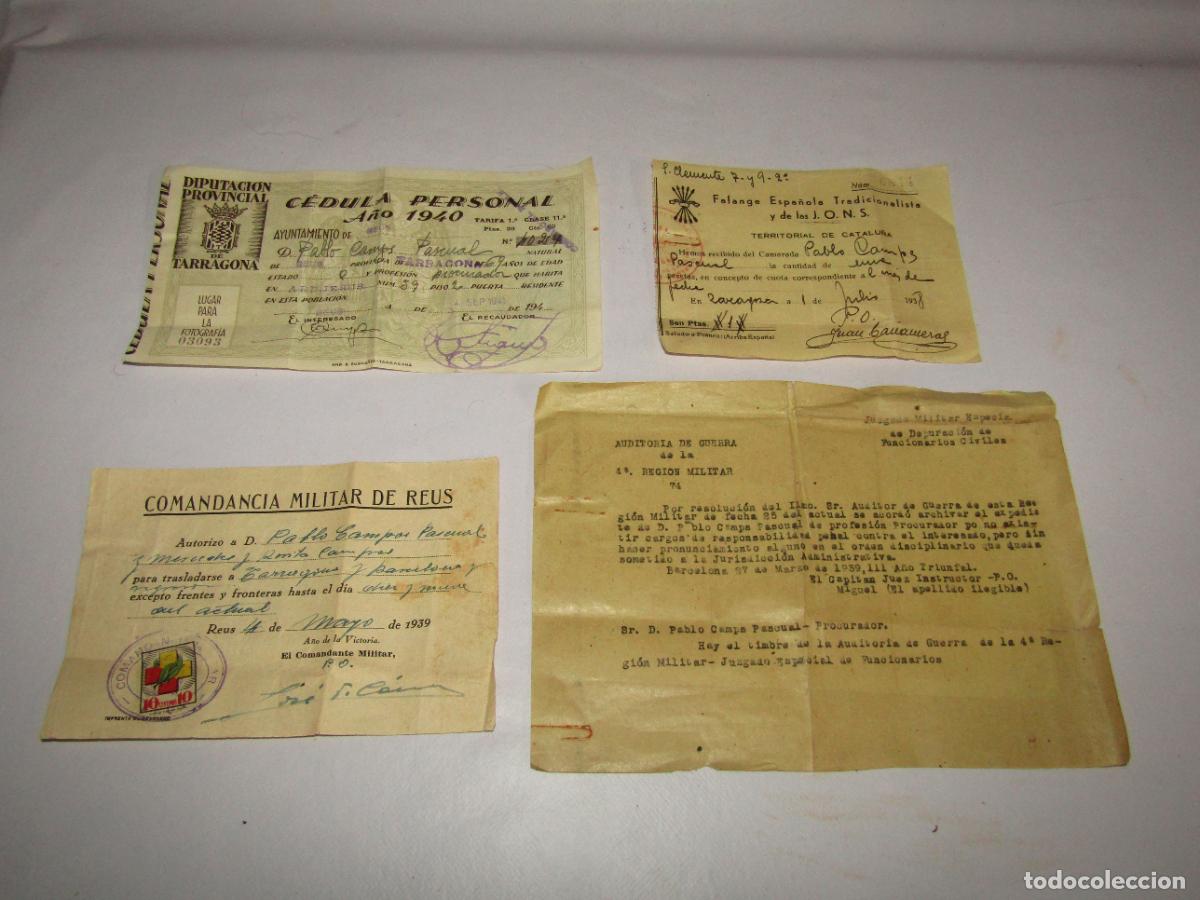 Militaria: Antiguo Lote de Documentos de Guerra Civil y Otros de la Localidad de REUS - A&ntilde;os 1938-1939-1941