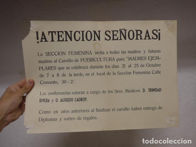 Militaria: Antiguo cartel de a&ntilde;os 40 de seccion femenina de Falange, puericultura, madres ejemplares