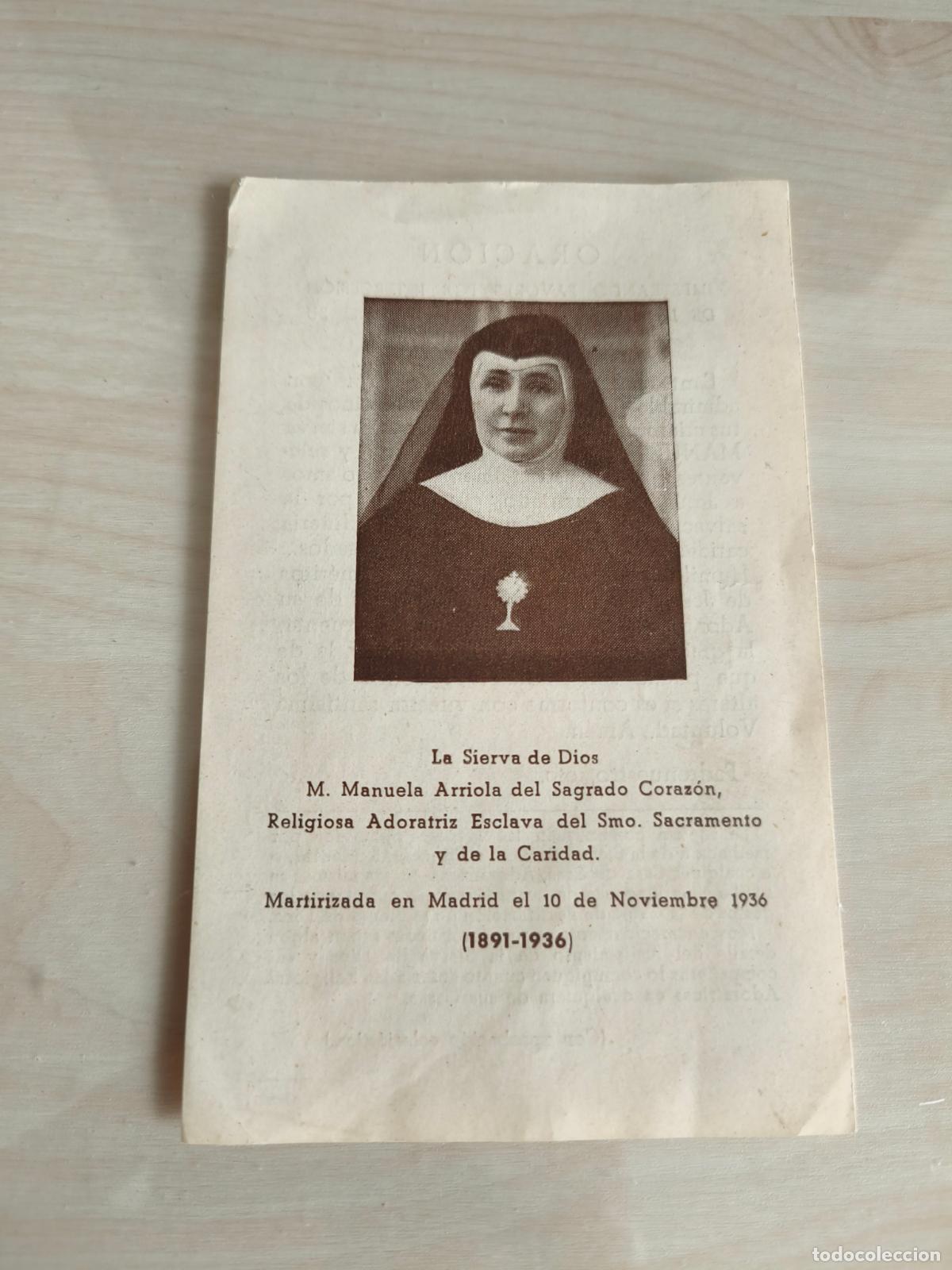Militaria: Estampa sierva de Dios Manuela Arriola del Sagrado Corazon. Martirizada en Noviembre de 1936