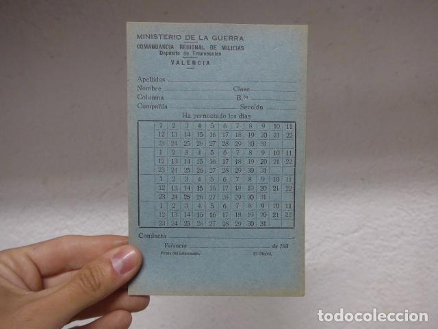 Militaria: Antiguo carnet del Ministerio de la Guerra, Milicias republicanas de Valencia, original Guerra civil