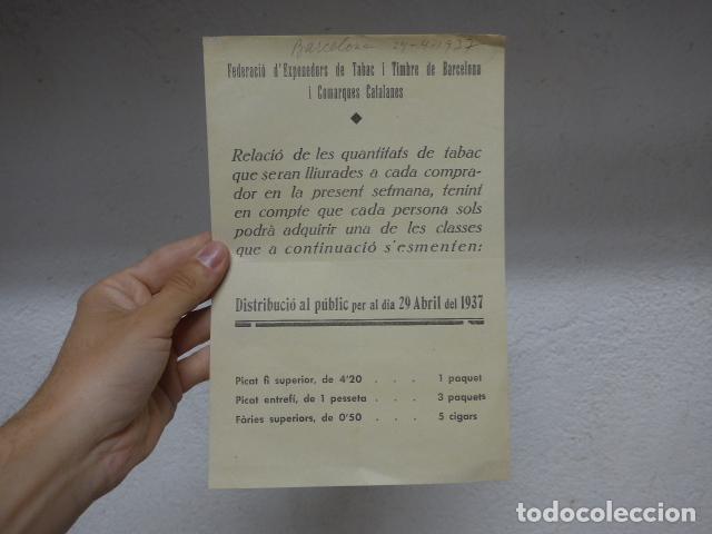 Militaria: Antigua octavilla original republicana, Guerra Civil, 1937, Federaci&oacute; expenedors de tabac, Barcelona