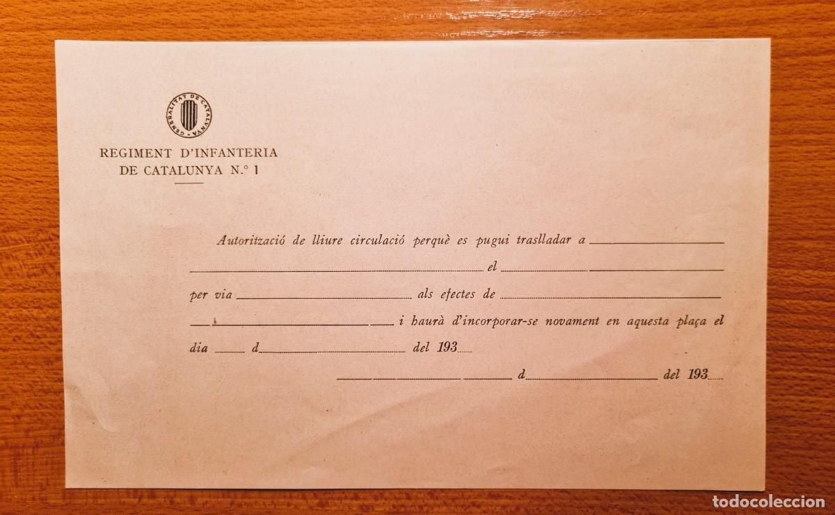 Militaria: GENERALITAT DE CATALUNYA DOCUMENTO REGIMENT D'INFANTERIA DE CATALUNYA N&ordm; 1