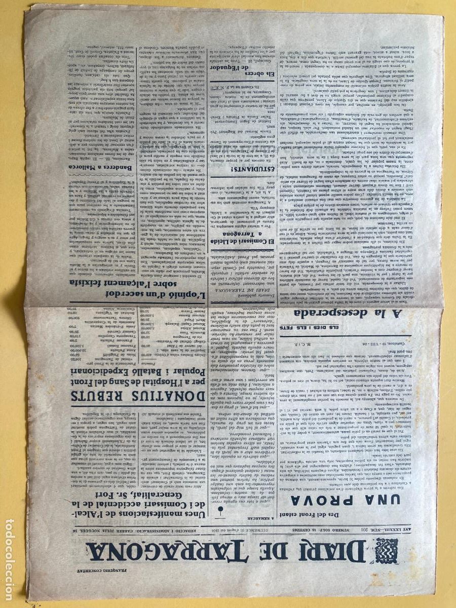 Militaria: DIARI DE TARRAGONA - 23 D'AGOST 1936 - GUERRA CIVIL, BANDO REPUBLICANO
