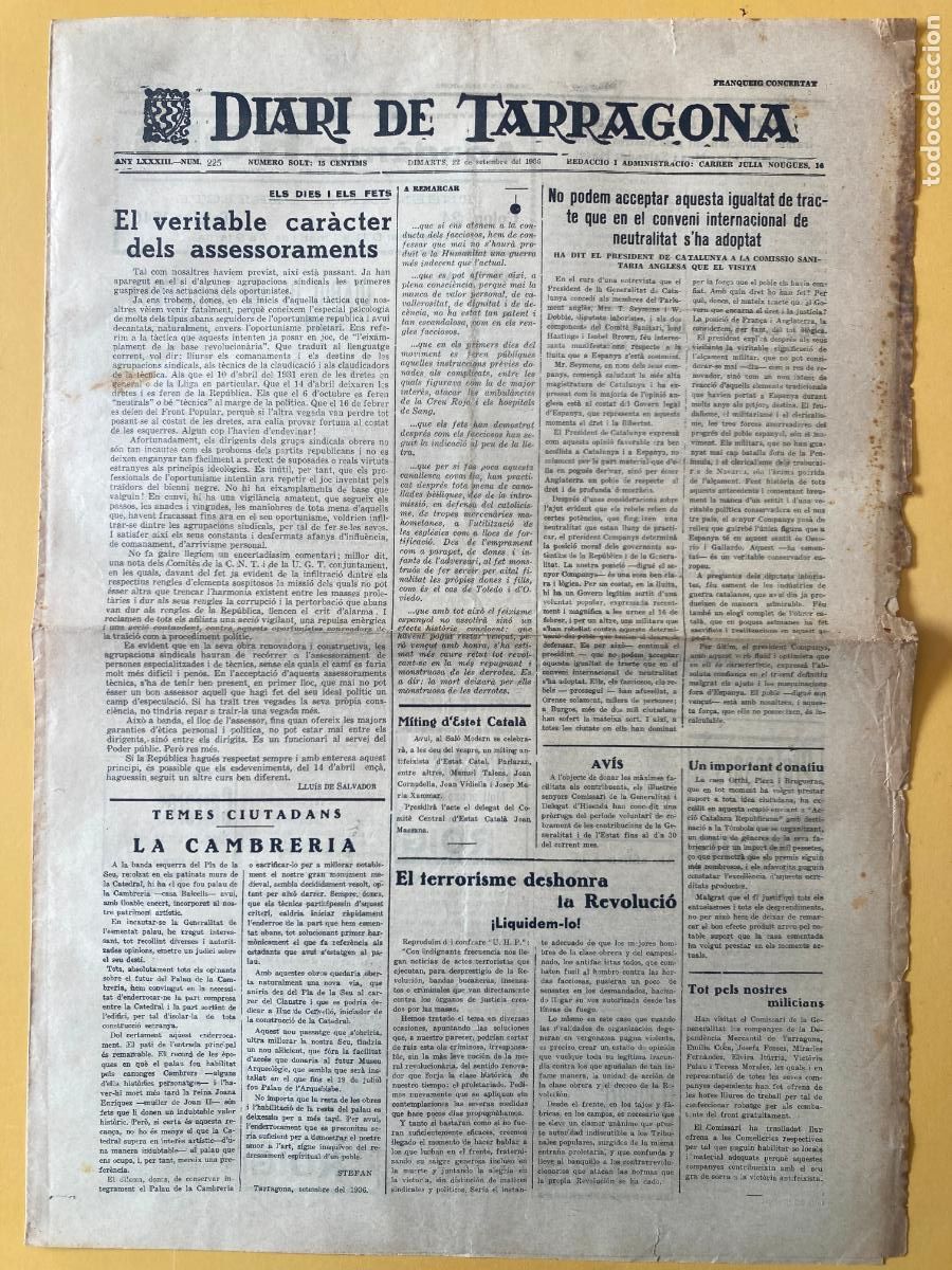 Militaria: DIARI DE TARRAGONA - 22 SETEMBRE 1936 - GUERRA CIVIL, BANDO REPUBLICANO