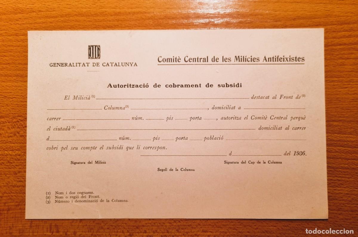 Militaria: COMITE CENTRAL DE LAS MILICIAS ANTIFASCISTAS DOCUMENTO G.C.