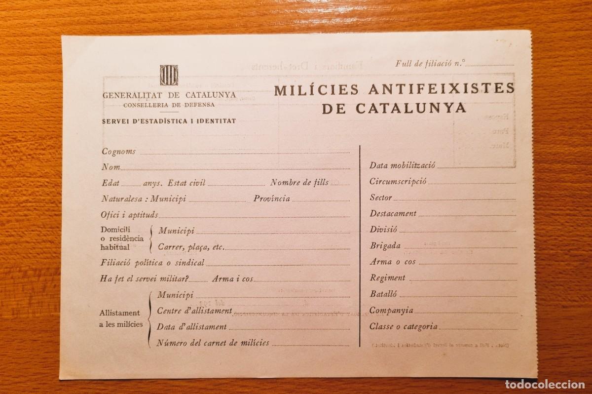 Militaria: MILICIAS ANTIFASCISTAS DOCUMENTO G.C. CONSELLERIA DE DEFENSA