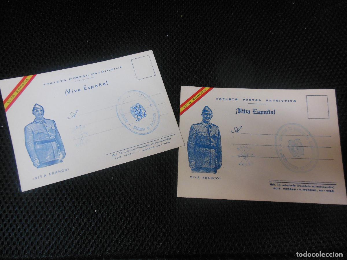 Militaria: TARJETA POSTAL PATRIOTICA SALUDO A FRANCO VIGO GALICIA - 2 POSTALES CON VARIANTES GUERRA CIVIL