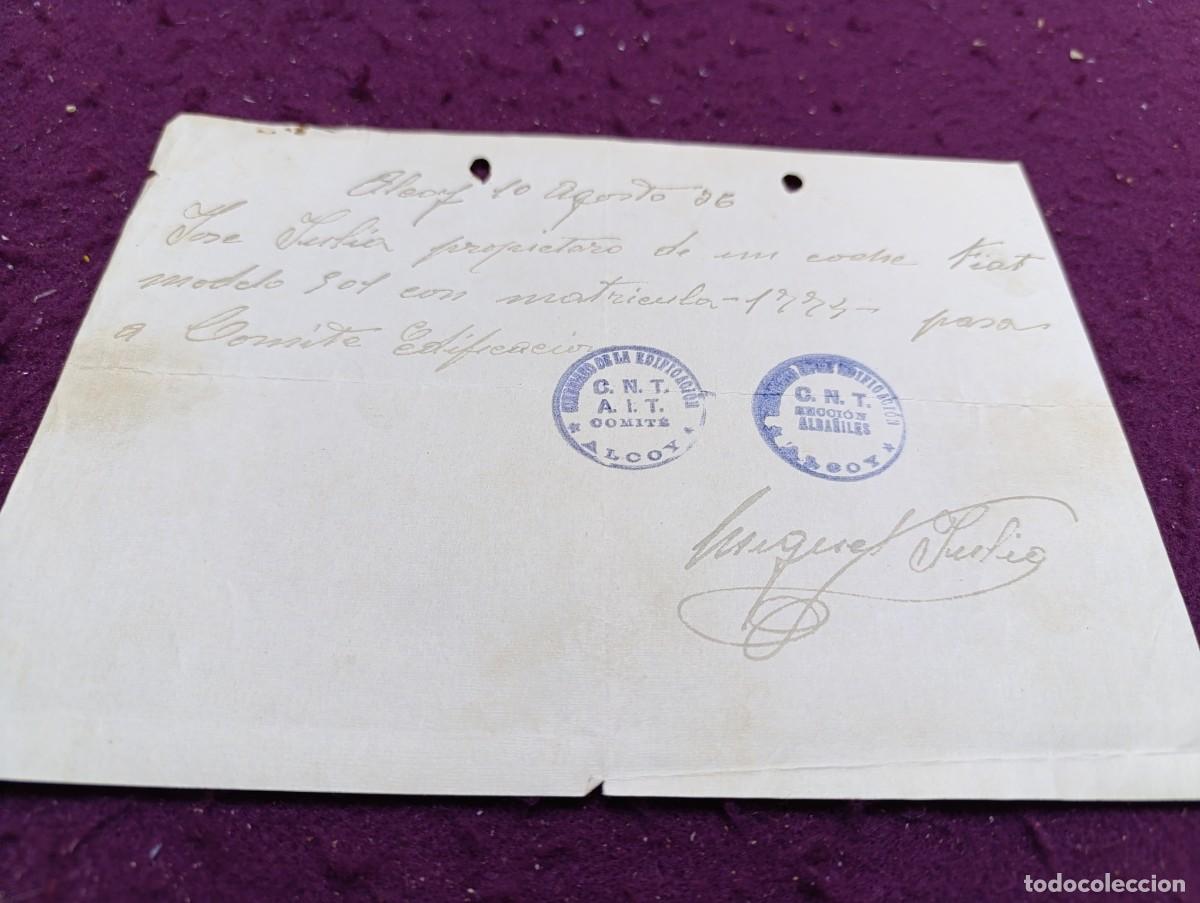 Military Antiques: Guerra Civil, Documento de incautaci&oacute;n de Veh&iacute;culo, sello CNT
