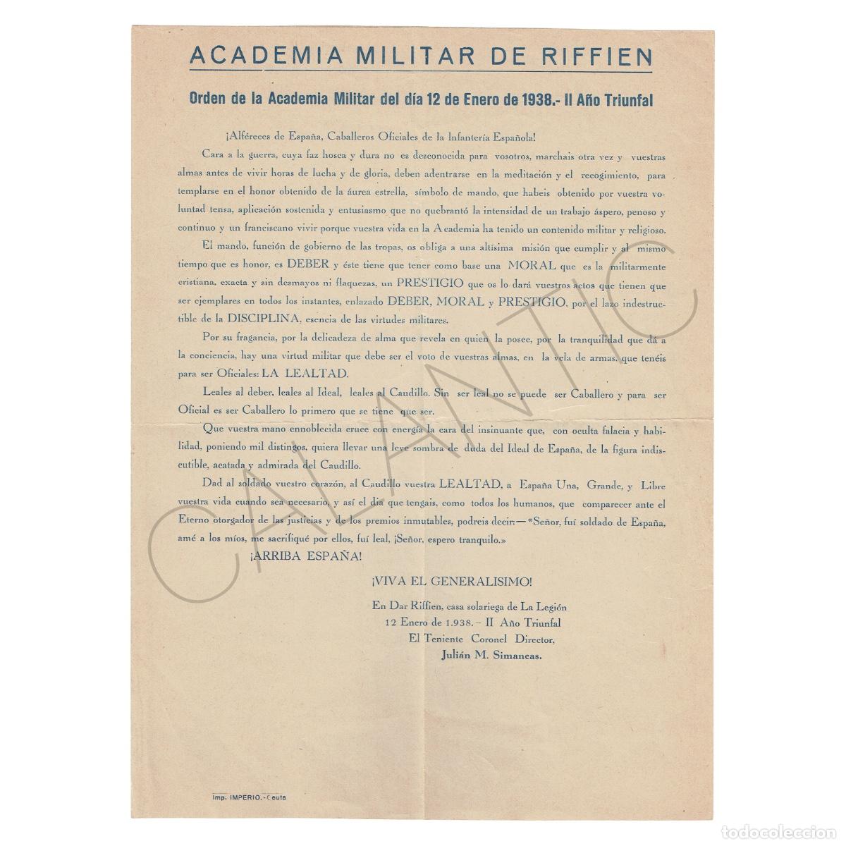 Militaria: Orden Academia Militar de Riffien &ndash; Enero 1938 &ndash; Guerra Civil &ndash; La Legi&oacute;n Espa&ntilde;ola