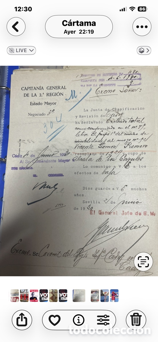 Militaria: FIRMA AUT&Oacute;GRAFA JOS&Eacute; VARELA