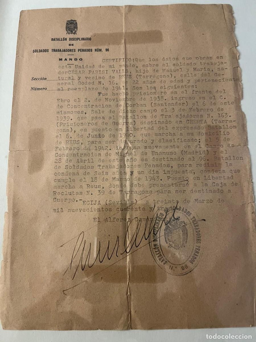 Militaria: Guerra civil batall&oacute;n disciplinario soldado de Reus hecho prisionero en el Ebro 1938