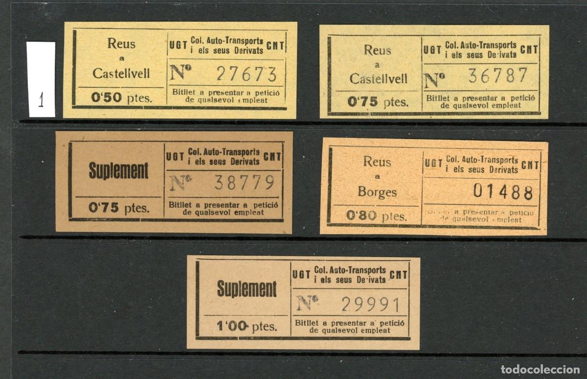 Militaria: LOTE 1 (GC) // 5 Billetes de GC (UGT - CNT) // COL. AUTO-TRANSPORTS I ELS SEUS DERIVATS
