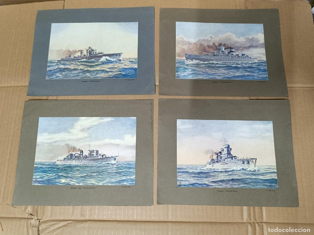Militaria: LOTE DE 4 ANTIGUAS LAMINAS, BARCOS DE LA GUERRA CIVIL, MARINA, CERVERA CANARIAS NAVARRA VULCANO -P24