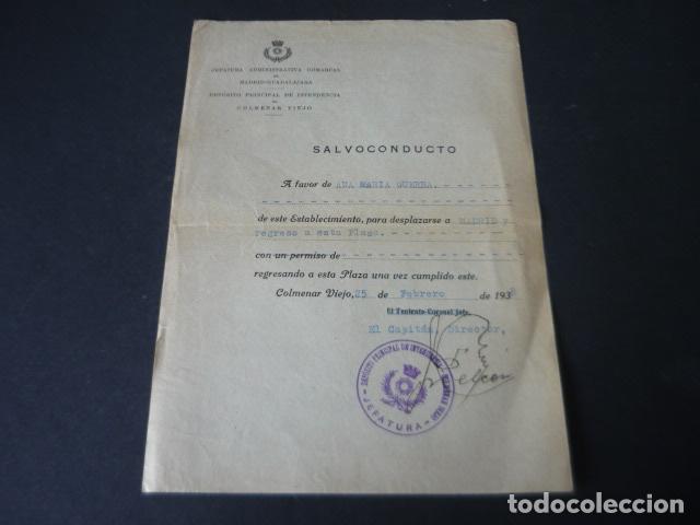 Militaria: SALVOCONDUCTO 1938 GUERRA CIVIL BANDO REPUBLICANO INTENDENCIA COLMENAR VIEJO MADRID