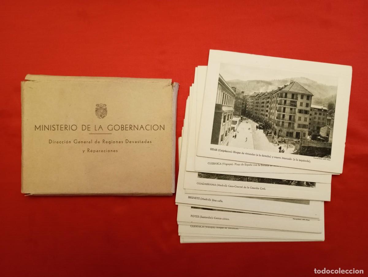 Militaria: DIRECCI&Oacute;N GENERAL DE REGIONES DEVASTADAS Y REPARACIONES. COMPLETA. 25 TARJETONES. ORIGINAL DE &Eacute;POCA.