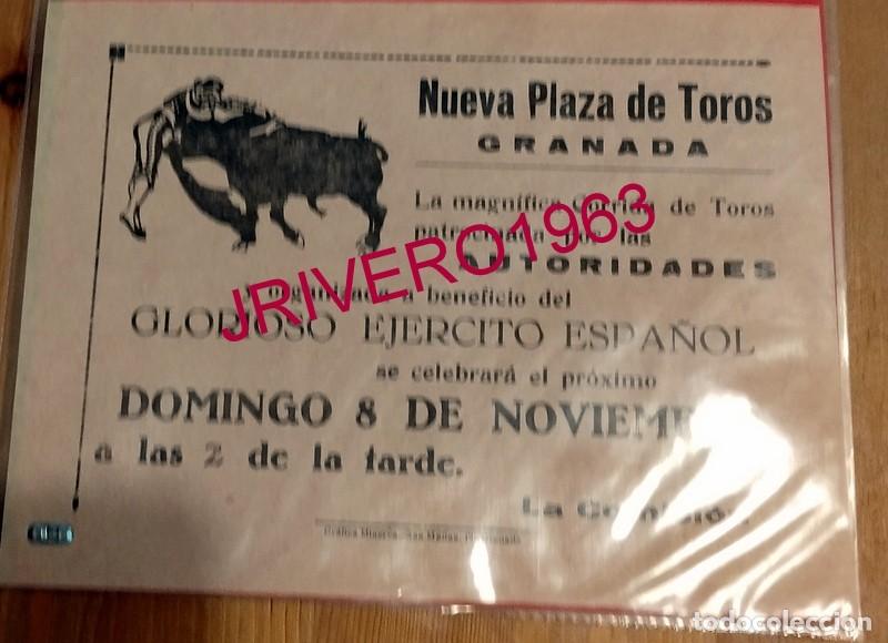 Militaria: GRANADA, GUERRA CIVIL, CARTEL CORRIDA DE TOROS A BENEFICIO DEL GLORIOSO EJERCITO, 21X16 CMS