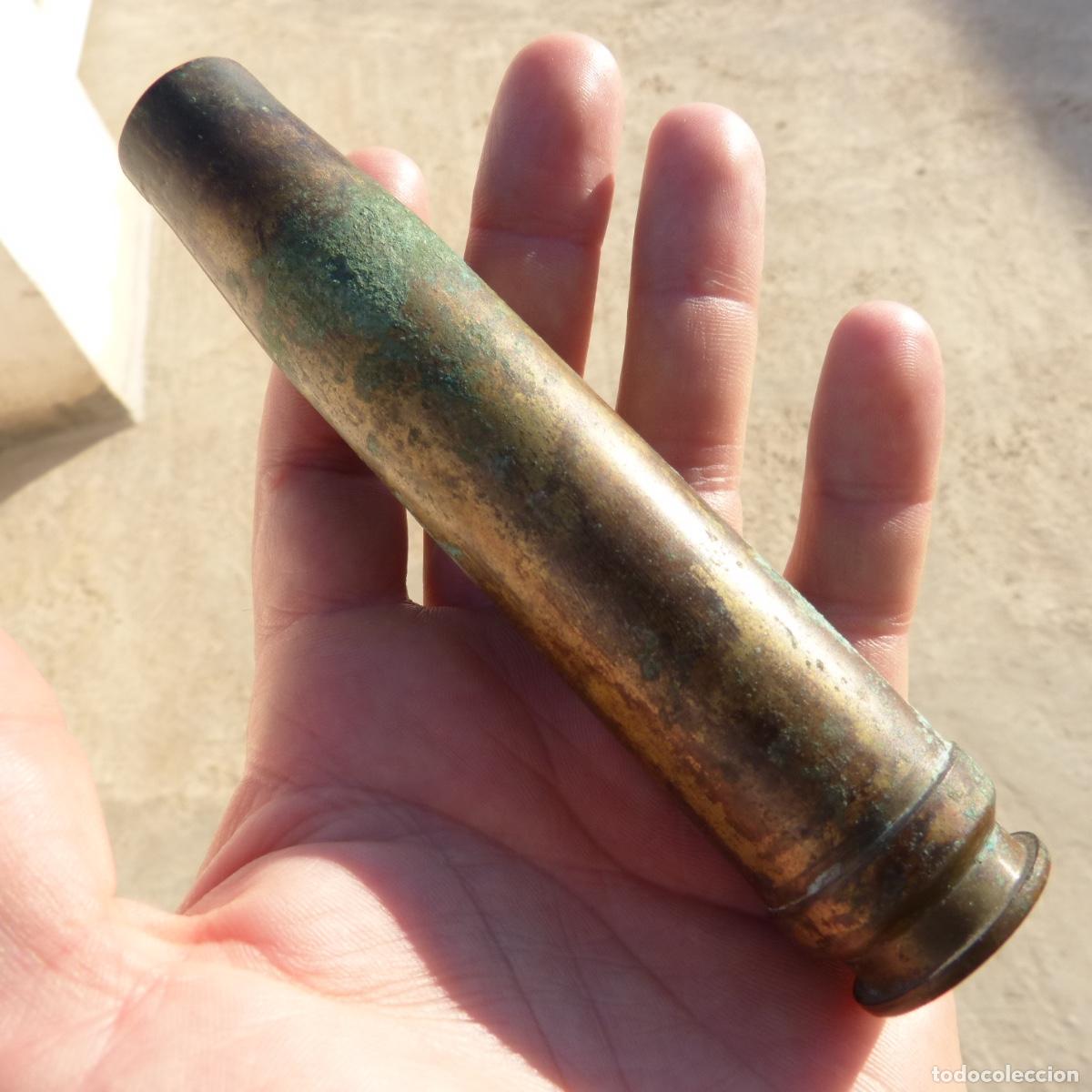 Militaria: Antigua vaina de proyectil antiaereo, guerra civil espa&ntilde;ola 1936-1939, bpd 36, totalmente inerte.