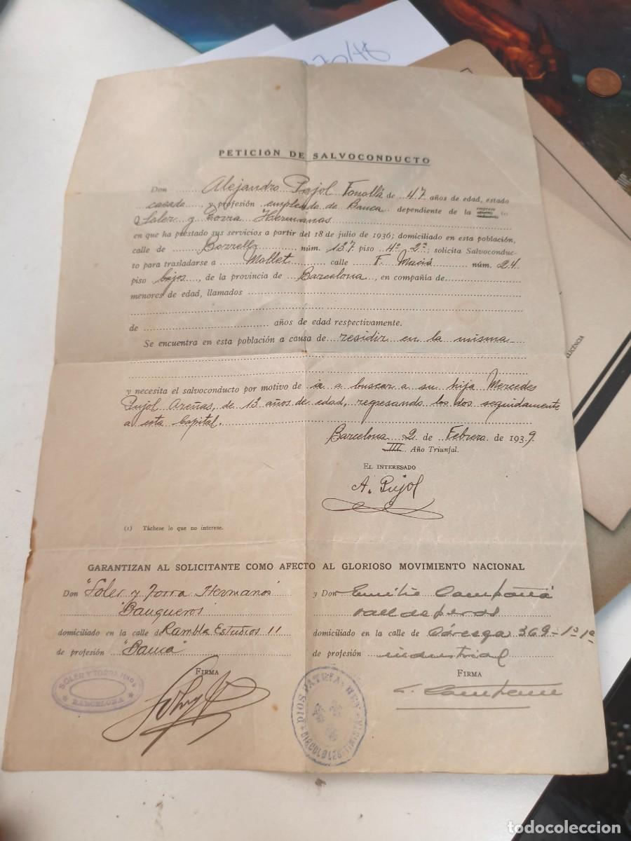 Militaria: Salvoconducro Alejandro Pujol Fonoll&agrave;. Banca. Mollet. 1939. Guerra Civil.