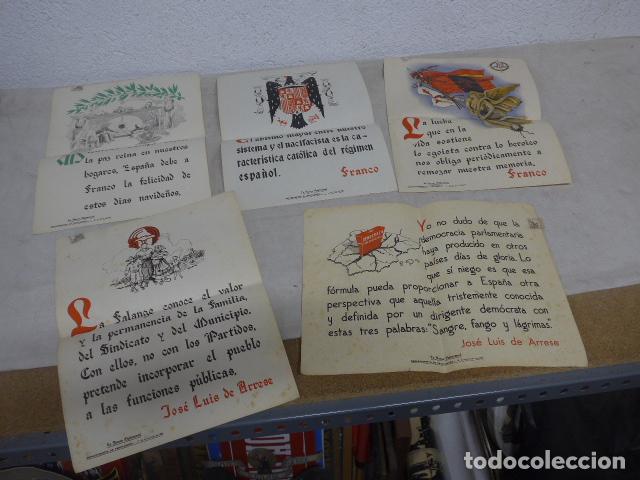 Militaria: Lote 5 antiguos cartel a&ntilde;os 40 del Departamento propaganda franquista, frase quincenal