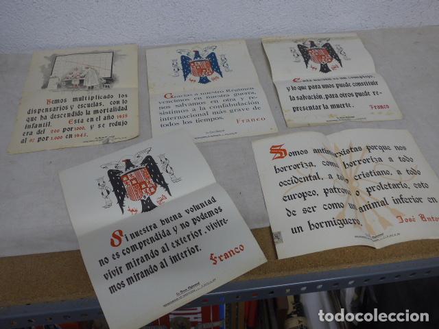 Militaria: Lote 5 antiguos cartel a&ntilde;os 40 del Departamento propaganda franquista, frase quincenal