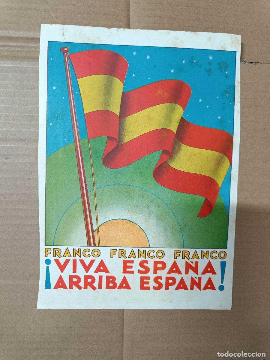 Militaria: ANTIGUO DOBLE CARTEL POLITICO, FRANCO ARRIBA ESPA&Ntilde;A Y REVERSO EDIFICIO TELEFONICA, GUERRA CIVIL -P25