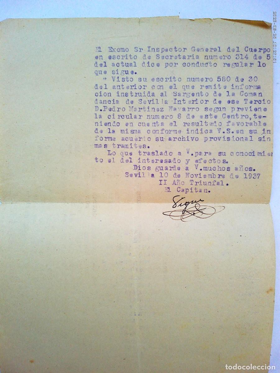 Militaria: GUERRA CIVIL : NOTA RESPECTO A INFORME SOBRE SARGENTO GUARDIA CIVIL. SEVILLA , 1937