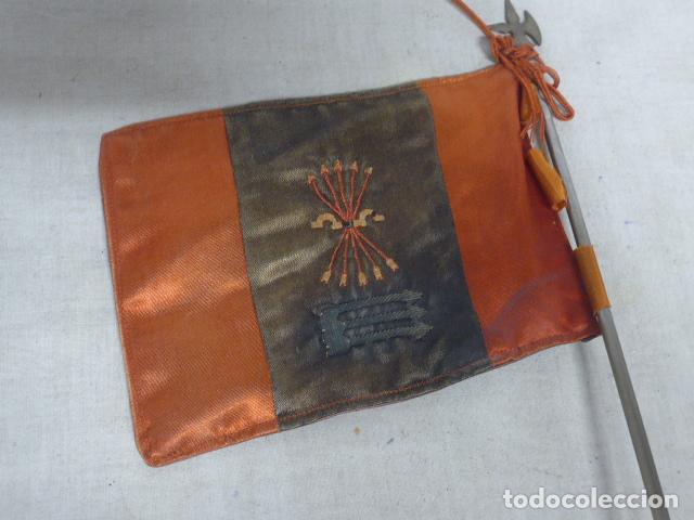 Militaria: Antiguo banderin bordado original de Jefe de la Septima Centuria de Falange, bandera a doble cara