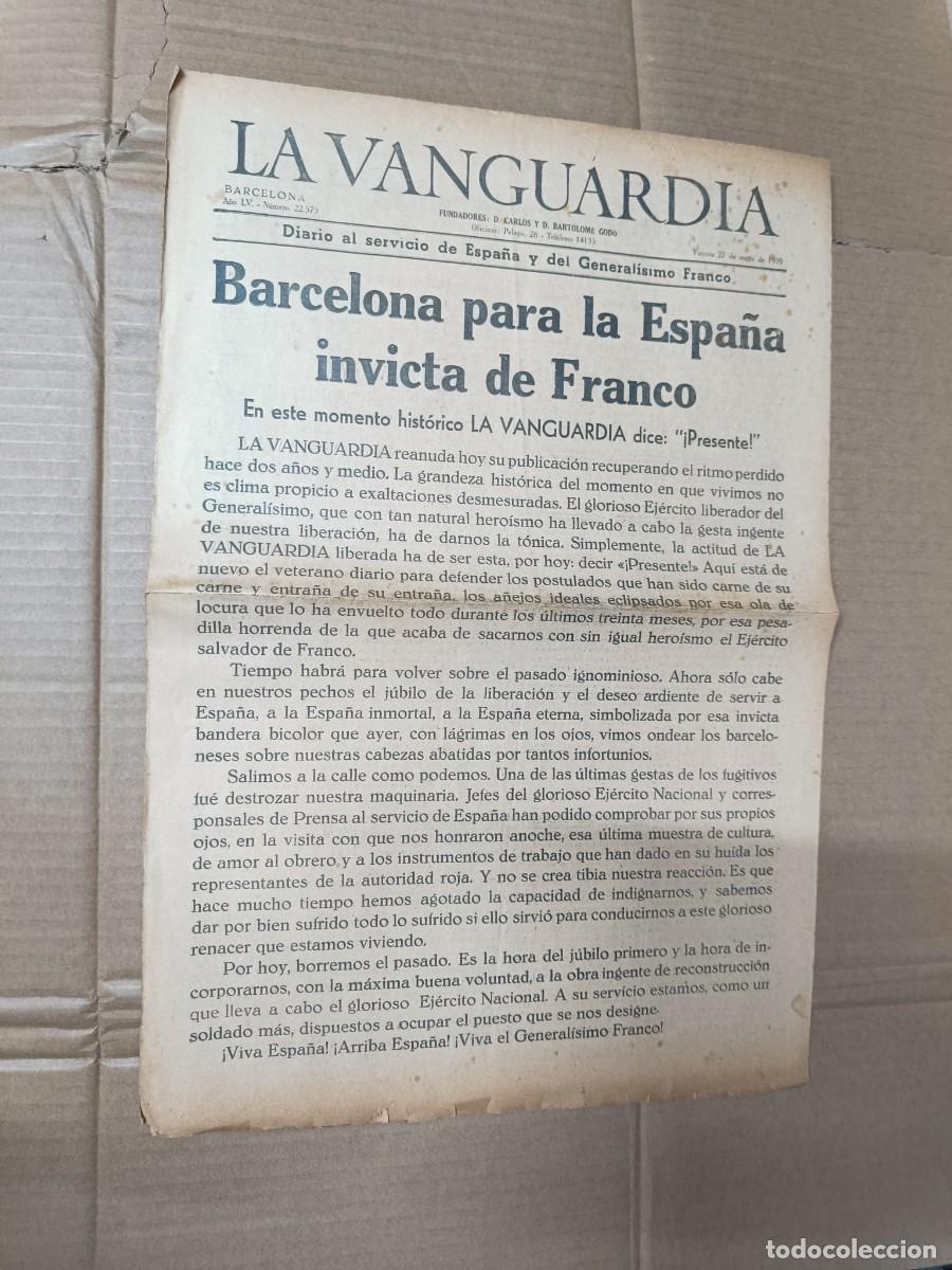 Militaria: ANTIGUO DIARIO DE 27 ENERO 1939, LA VANGUARDIA, ENTRADA DE FRANCO EN BARCELONA, GUERRA CIVIL -P24