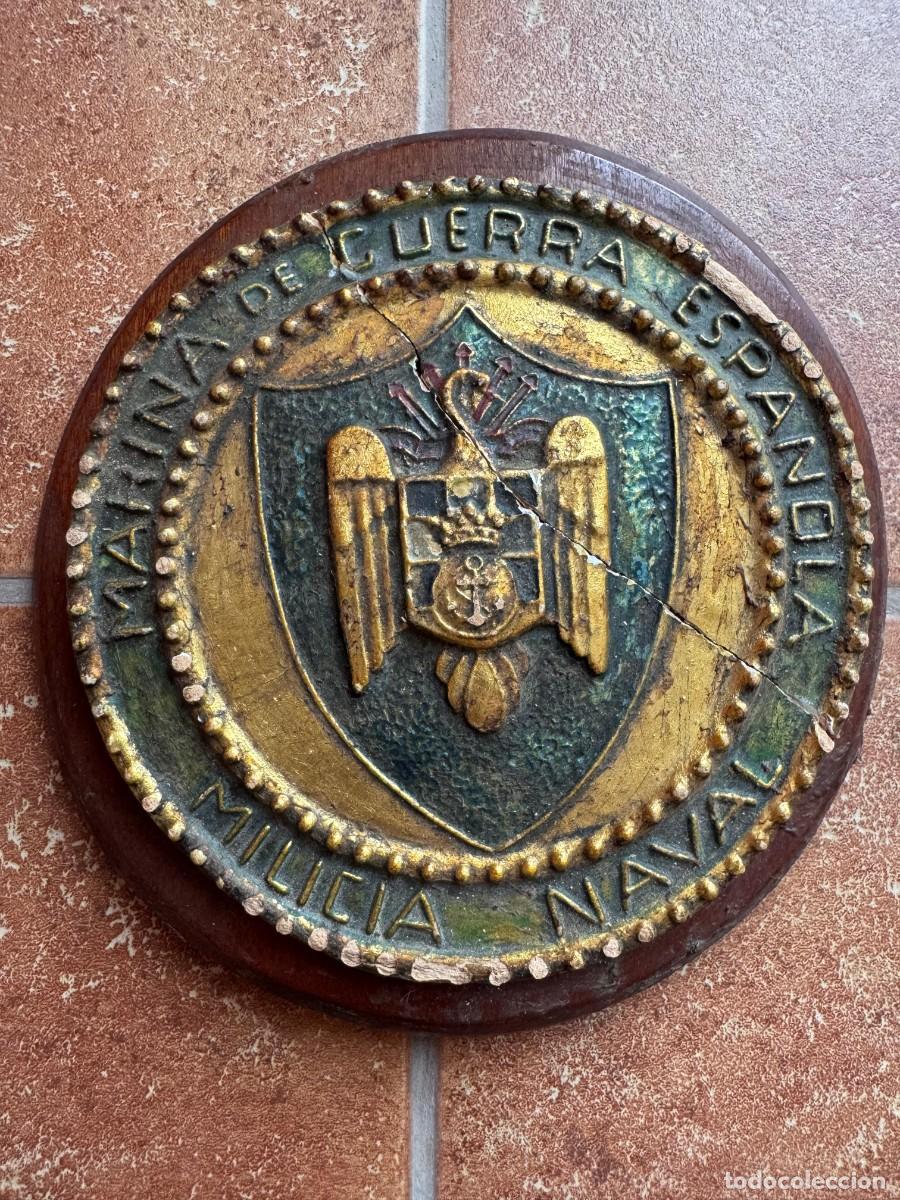 Militaria: METOPA MARINA GUERRA ESPA&Ntilde;OLA. MILICIA NAVAL AGUILA Y FLECHAS TALLADO EN MADERA