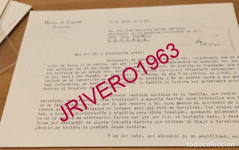 Militaria: PONTEVEDRA, 1960, CARTA BANCO DE ESPA&Ntilde;A A CRUZ ROJA,TRASLADO RESTOS MORTALES CAIDO FRENTE DE CORDOBA
