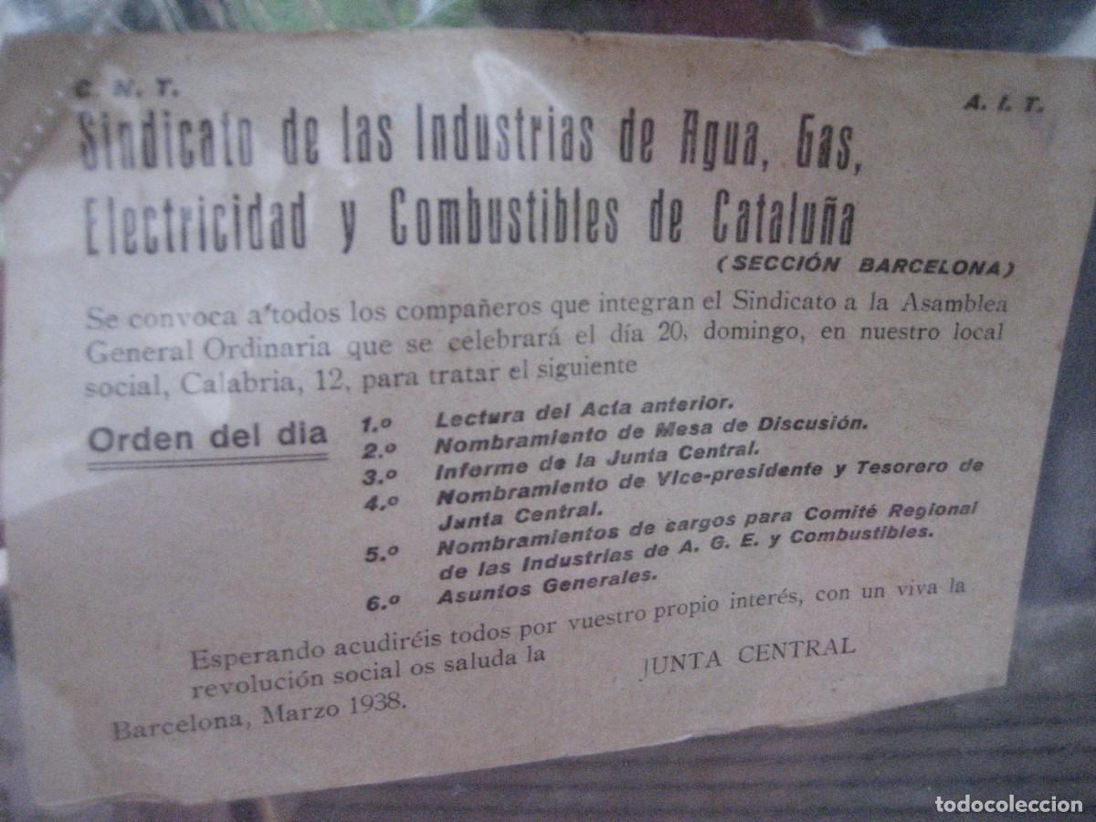 Militaria: panfleto CNT AIT 1938 guerra civil . Sindicato de las industrias del agua gas electricidad Catalu&ntilde;a