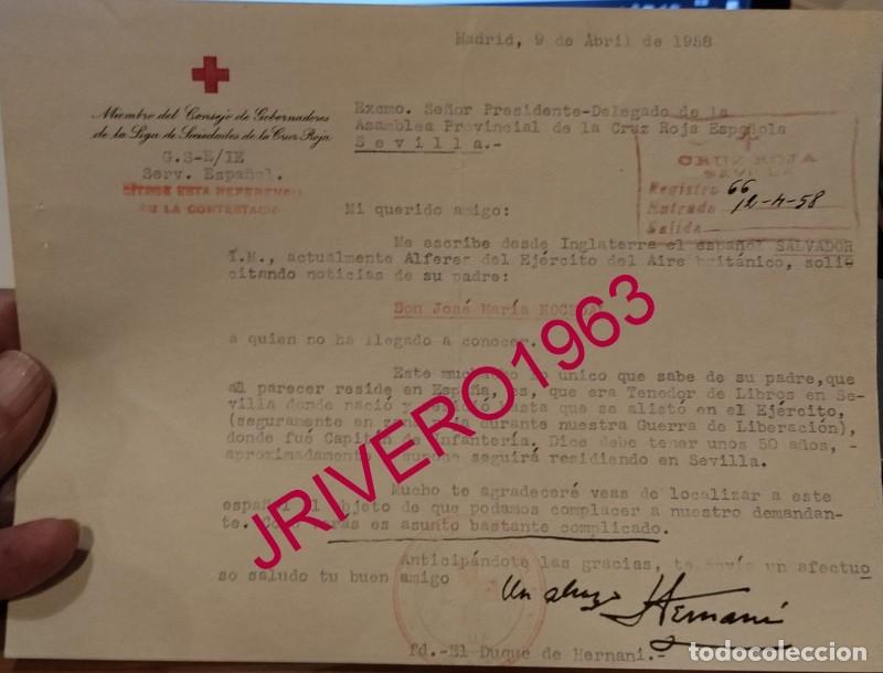 Militaria: MADRID, 1958, CRUZ ROJA, SOLICITUD INFORMACION SOLDADO ZONA ROJA DURANTE LA GUERRA CIVIL