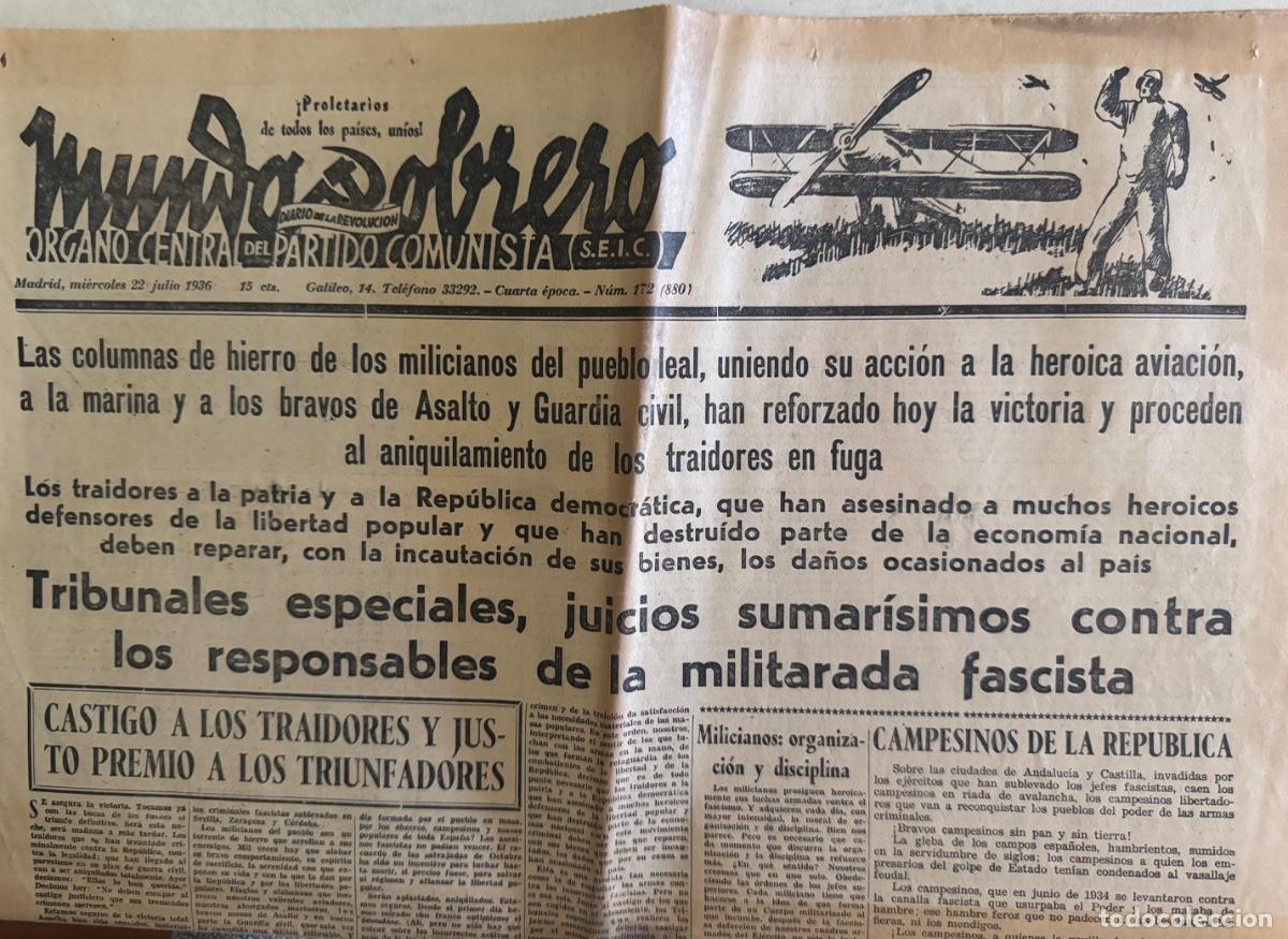 Militaria: INICIOS GUERRA CIVIL - MUNDO OBRERO - PERI&Oacute;DICO DEL PARTIDO COMUNISTA DE ESPA&Ntilde;A - 22 JULIO 1936