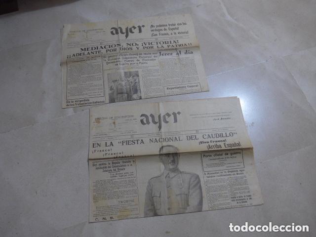 Militaria: Lote 2 antiguo diario Ayer de 1938, de Jerez de la Frontera, guerra civil.