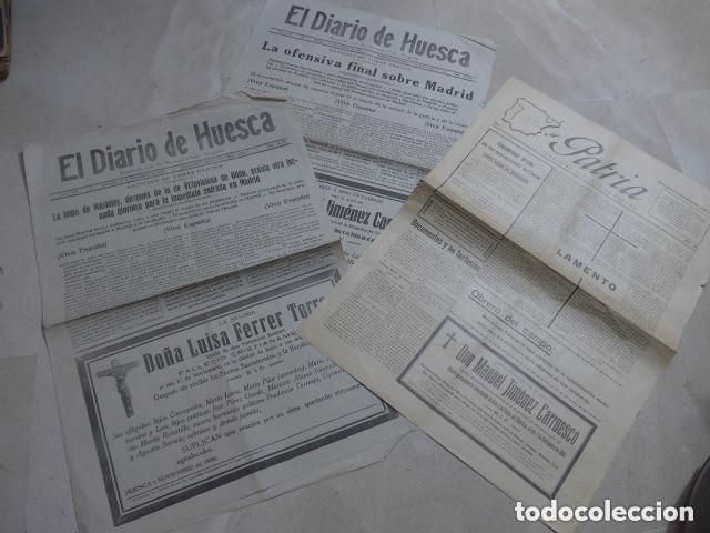 Militaria: Lote 3 antiguos diarios de guerra civil: 2 de Huesca y 1 Patria. Aragon, originales.