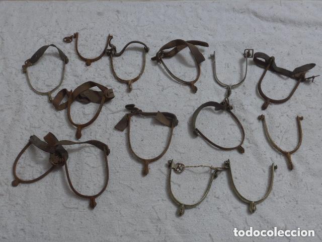 Militaria: Gran lote de muchas espuelas de caballeria antigua, originales.