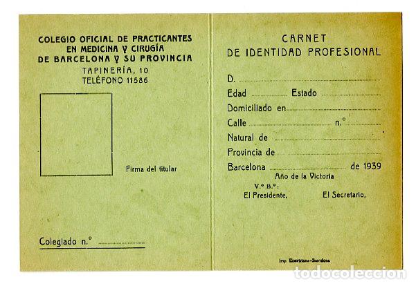 Militaria: Carnet Colegio Practicantes Medicina y Cirug&iacute;a Barcelona 1939 - Guerra Civil