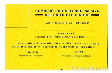 Militaria: Carnet Comissi&oacute; Pro-Defensa Passiva Districte Cinqu&eacute; 1938 - Guerra Civil
