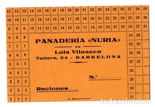 Militaria: Carnet Panader&iacute;a Nuria - Barcelona / Raciones - Guerra Civil