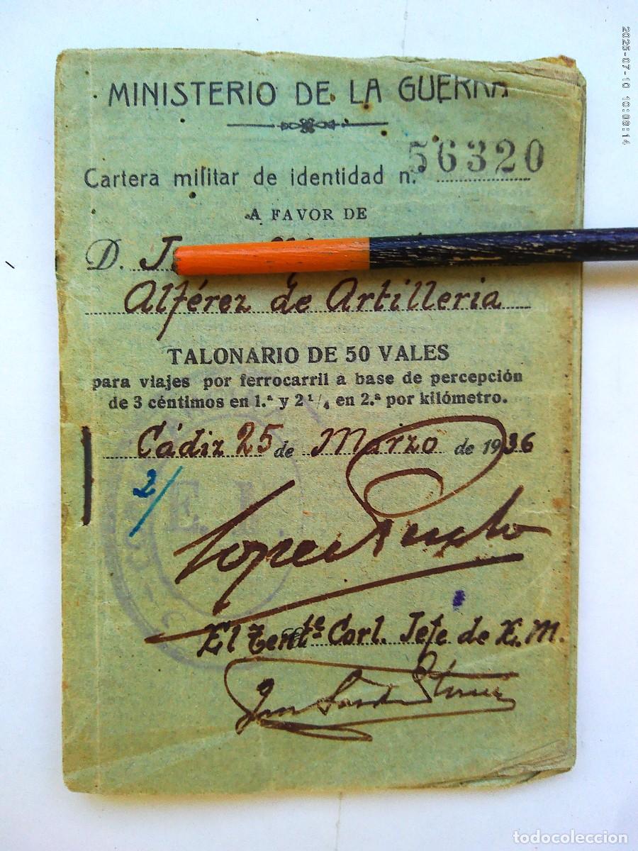 Militaria: GUERRA CIVIL - MINISTERIO DE LA GUERRA : TALONARIO VALES VIAJES FERROCARRIL ALFEREZ ARTILLERIA