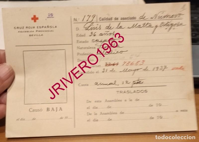 Militaria: SEVILLA, 1937, GUERRA CIVIL, FICHA DE AFILIADO A LA CRUZ ROJA