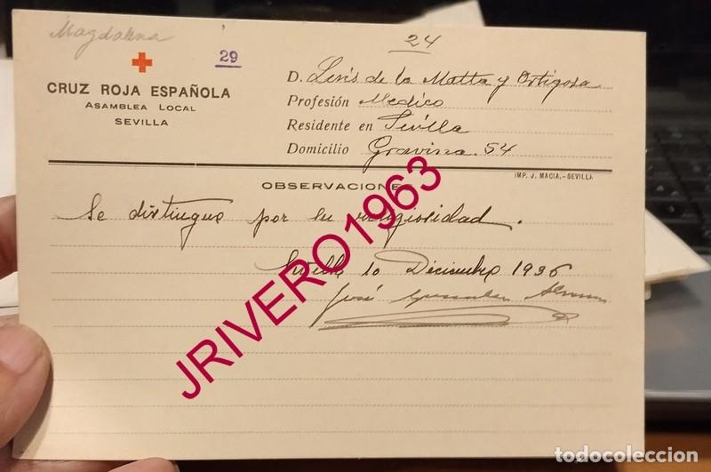 Militaria: SEVILLA, 1936, GUERRA CIVIL, FICHA DE AFILIADO A LA CRUZ ROJA