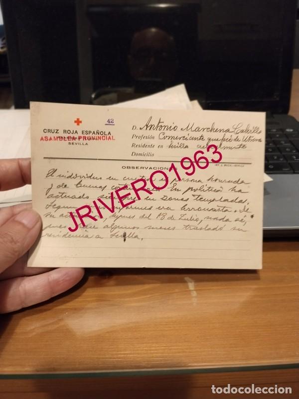 Militaria: SEVILLA, 1936, GUERRA CIVIL, FICHA DE AFILIADO A LA CRUZ ROJA, COMERCIANTE DE UTRERA