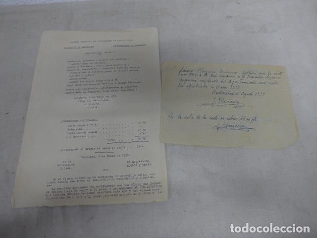 Militaria: Lote 2 documentos de guerra civil de Badalona 1938: venta moto y posesion vehiculo alcyon