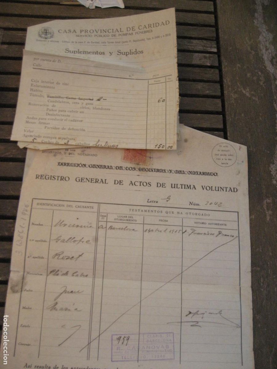 Militaria: Registro general actos ultima voluntad 1939 notario autorizante Francisco Franco