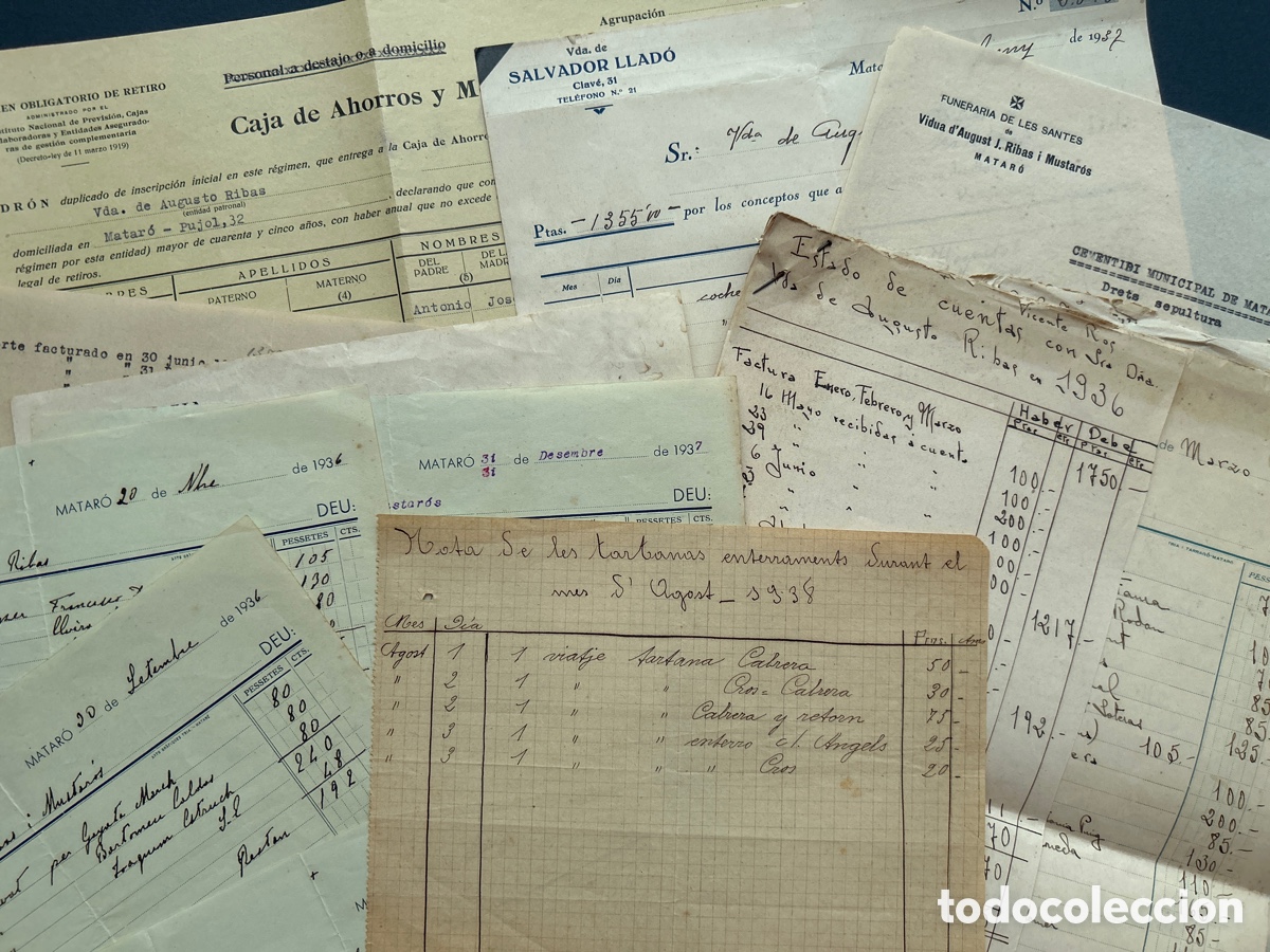 Militaria: Lote documentos Guerra Civil en Matar&oacute; &ndash; Entierros &ndash; muertos &ndash; Funeraria Les Santes &ndash; Cataluya